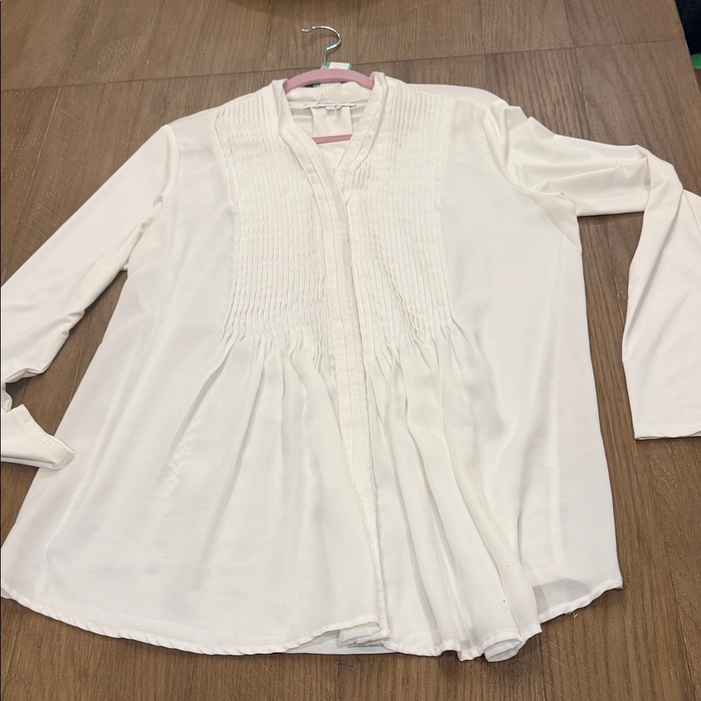 Foxcroft White Pleated Tunic Top